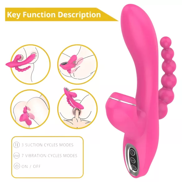 Erospace Sweet Play - G-spot vibrator with anal probe and suction (pink)