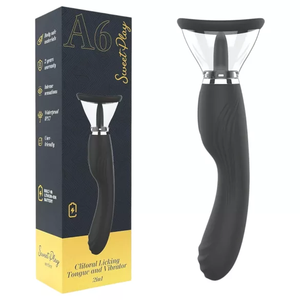 Erospace Sweet Play - 2‑in‑1 clitoral vibrator with licking tongue and suction (black)