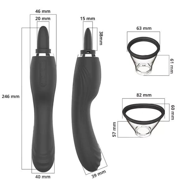 Erospace Sweet Play - 2‑in‑1 clitoral vibrator with licking tongue and suction (black)