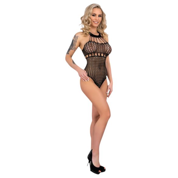 Livco Orvina - Polka Dot Halter Neck Mesh Bodysuit (Black) - Sizes S-L
