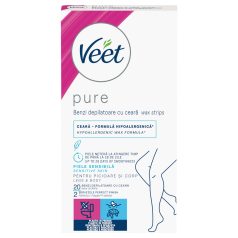   Veet Pure Wax Strips for Legs & Body - Sensitive Skin (20 pcs)