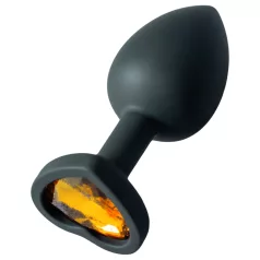   Sunfo - silicone anal plug with heart-shaped gold gem (black)