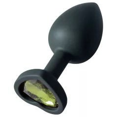   Sunfo - silicone anal plug with heart-shaped green gem (black)