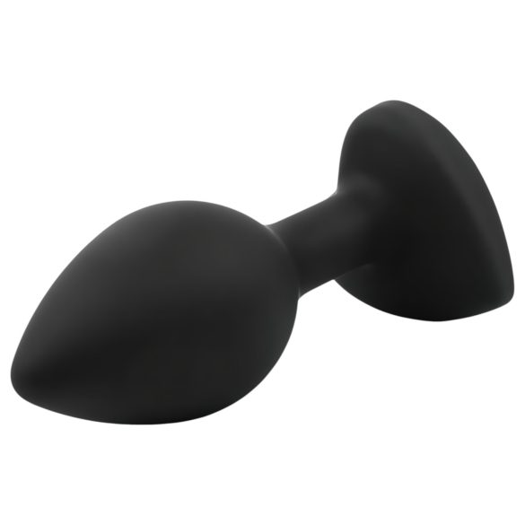 Sunfo - Black Silicone Heart Gem Anal Plug with Green Stone