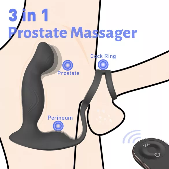 Sex HD Virgil - Prostate Vibrator with Penis & Testicle Ring (Black)