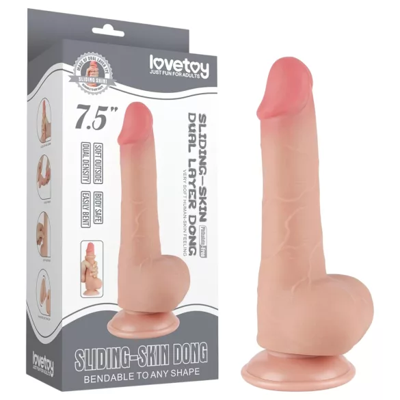 Lovetoy Sliding-Skin - Dual-Layer Dildo with Balls - 20cm (Natural)