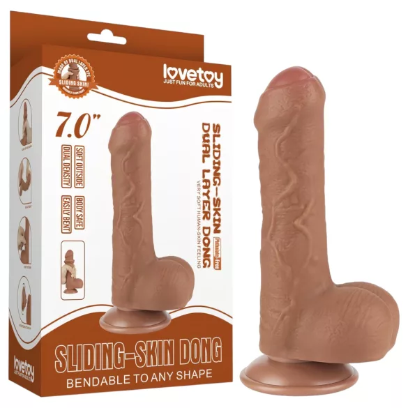Lovetoy Sliding-Skin - Twin-Layer Dildo with Balls - 7.2" (Natural)