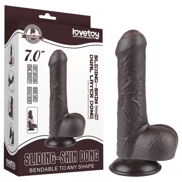 Lovetoy Sliding-Skin - Dual-Layer Dildo with Balls - 18.3cm (Brown)