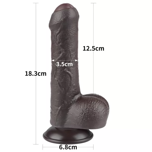 Lovetoy Sliding-Skin - Dual-Layer Dildo with Balls - 18.3cm (Brown)