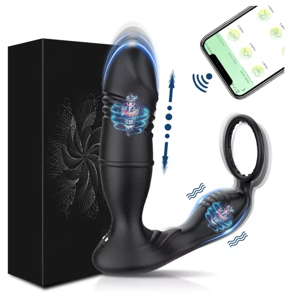 AlvUp - App-controlled thrusting vibrating penis ring for men (black)