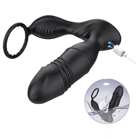 AlvUp - App-controlled thrusting vibrating penis ring for men (black)