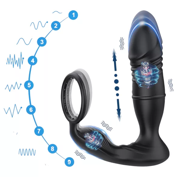 AlvUp - App-controlled thrusting vibrating penis ring for men (black)