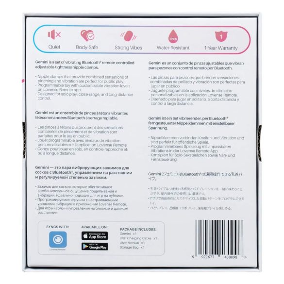 LOVENSE Gemini - Smart Vibrating Nipple Clamps (Pink)