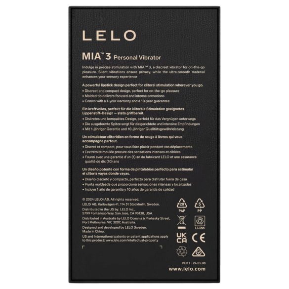 LELO Mia 3 - Travel Lipstick Vibrator (Black)