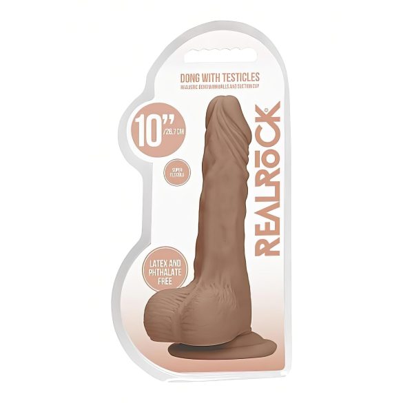 RealRock Dong 10" - Lifelike Dildo with Balls (10") - Dark Natural