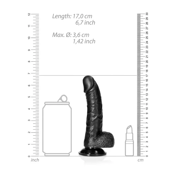 RealRock - suction cup dildo with balls - 15.5 cm (black)