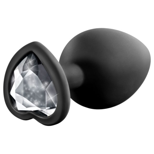 Temptasia M - silver-stoned heart-shaped anal plug (black) - medium