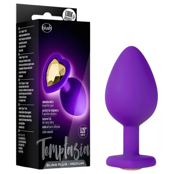 Temptasia M - Golden Heart Gem Anal Dildo (Purple) - Medium