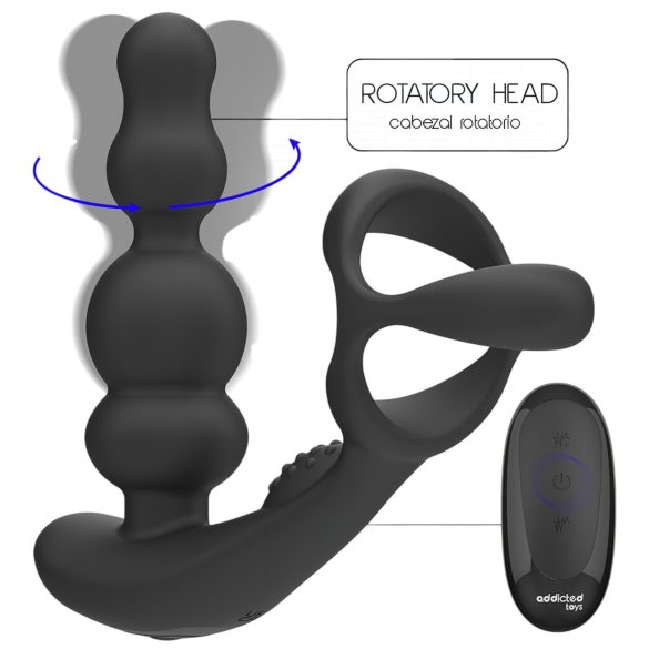 Addicted Toys - Rotating Head Anal Vibrator with Cock Ring (Black)