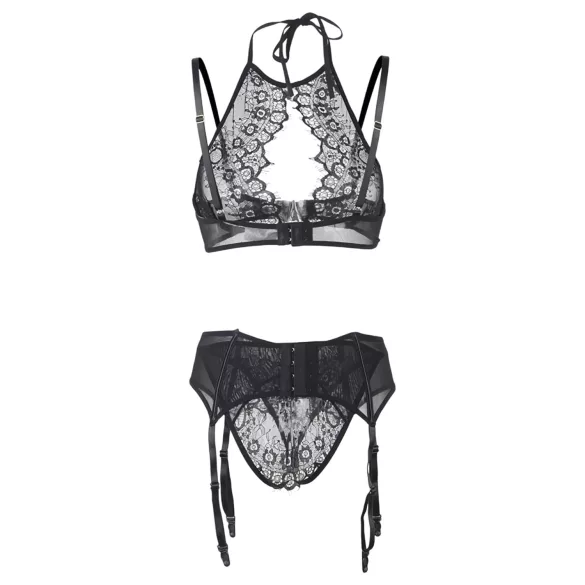 Adalet Evelyn - 3‑piece lace lingerie set (black)