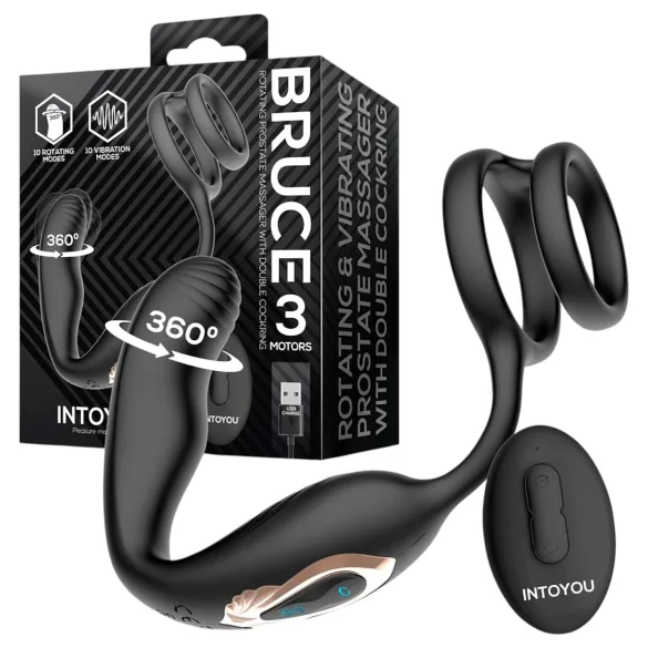 IntoYou Bruce - remote‑controlled rotating prostate vibrator with double ring (black)
