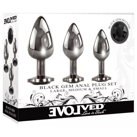 Evolved Black Gem - Metal Anal Plug Set with Black Gem (Silver)