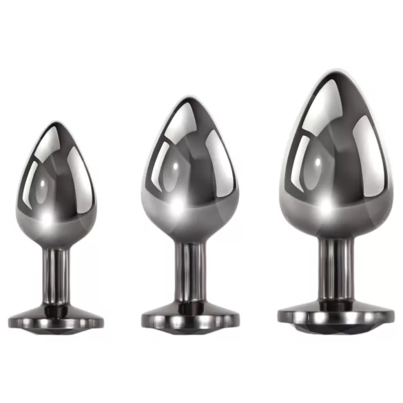 Evolved Black Gem - Metal Anal Plug Set with Black Gem (Silver)