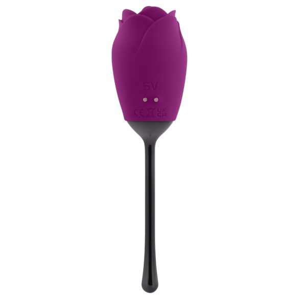 Playboy - Waterproof Rechargeable Rose Vibrator with Tongue (Purple)