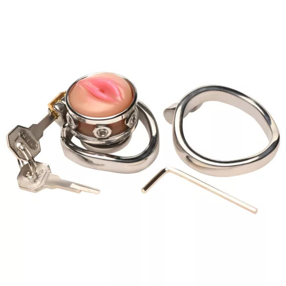 XR Brands - Silver Chastity Cage with Stimulation Sleeve