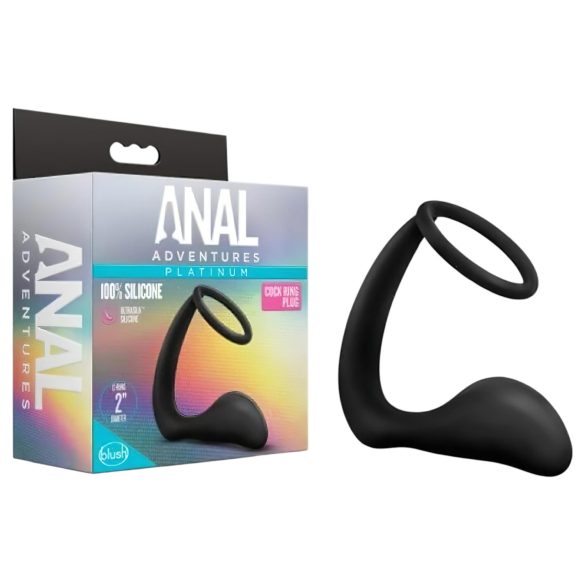 Anal Adventures Platinum - Anal Dildo with Penis Ring (Black)