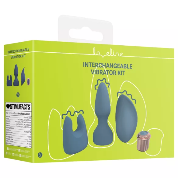 Loveline - interchangeable‑head vibrator set (blue‑grey)