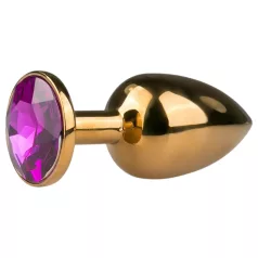   EasyToys Metal No.1 - gold anal plug with purple gemstone, cone-shaped (2.5 cm)