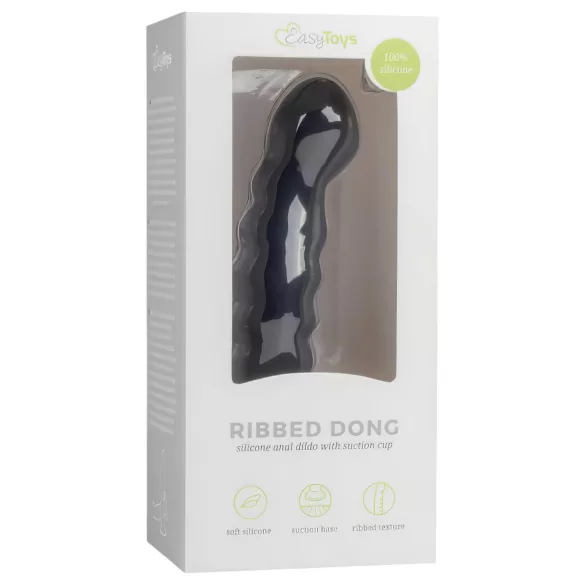 EasyToys Ribbed - Suction Cup Anal Dildo (14cm) - Black