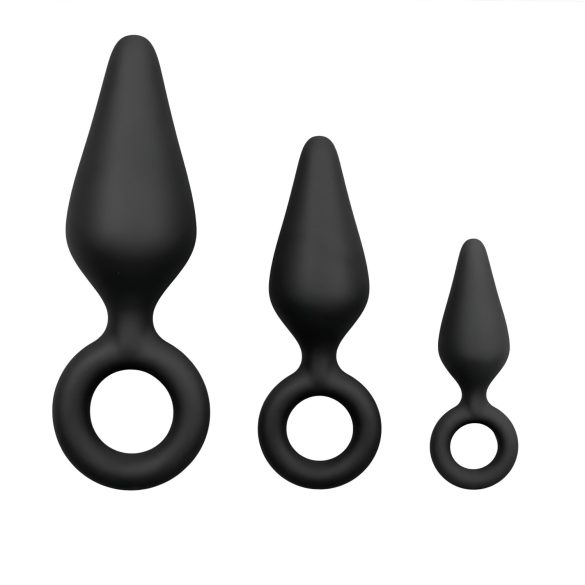 Easytoys - Ringed Anal Plug Set - 3 Pieces (Black)