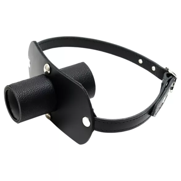 Rimba - Genuine Leather Mouth Gag with Tube (Black)