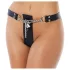 Rimba - Black Leather Chastity Belt with Lock - M/L
