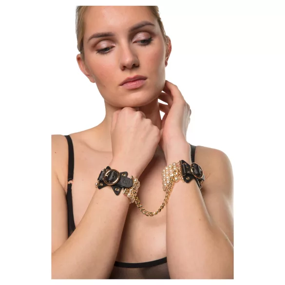 Allure - Pearl Beaded Black Wrist Cuffs