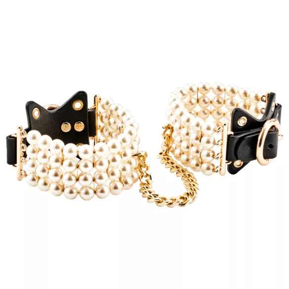 Allure - Pearl Beaded Black Wrist Cuffs