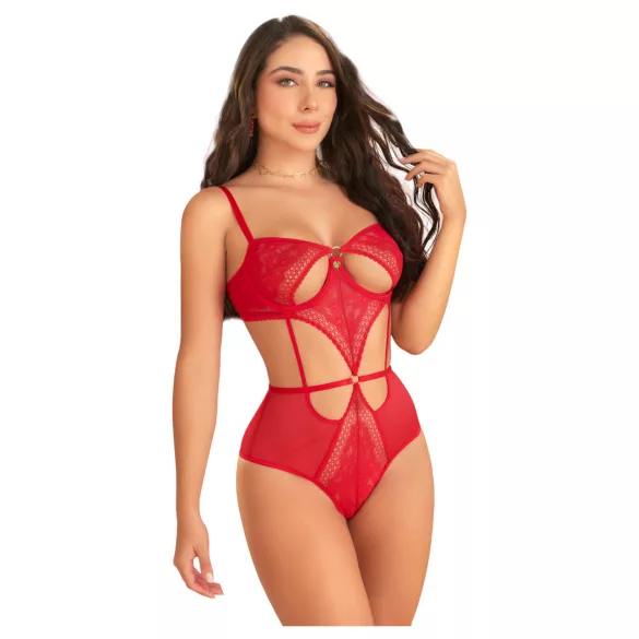 Zôf Ruby - cut-out lace bodysuit with adjustable straps (red)