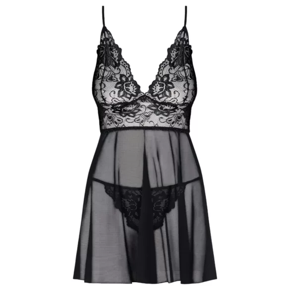 Obsessive Idillia - Airy Lace Nightgown & Thong Set (Black)