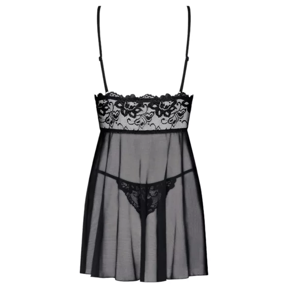 Obsessive Idillia - Airy Lace Nightgown & Thong Set (Black)