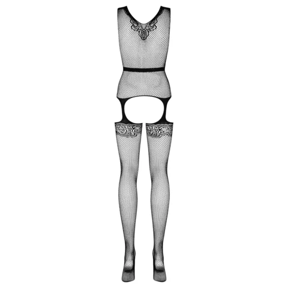Obsessive F217 - Satin Bow Patterned Fishnet Set - Black (S-L)