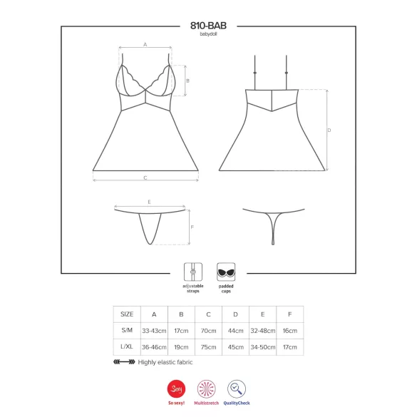 Obsessive 810-BAB-2 - Lace Babydoll & Thong Set (White) - L/XL