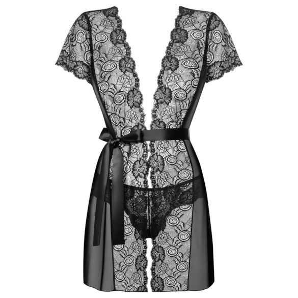 Obsessive Alluria - Lace Robe & Thong Set (Black)