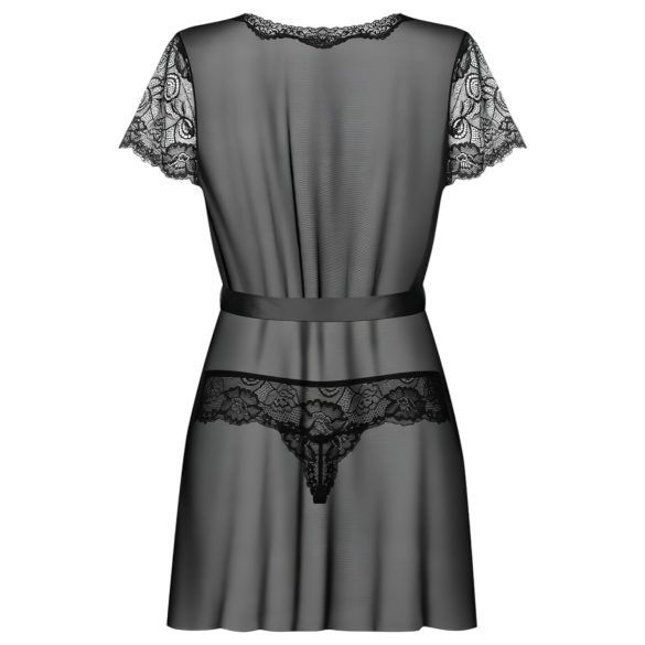 Obsessive Alluria - Lace Robe & Thong Set (Black) - L/XL