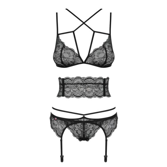 Obsessive Frivolla - Spicy Lace Lingerie Set (Black)
