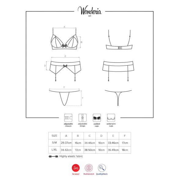 Obsessive Wonderia - Embroidered Lace Lingerie Set (Black) - L/XL