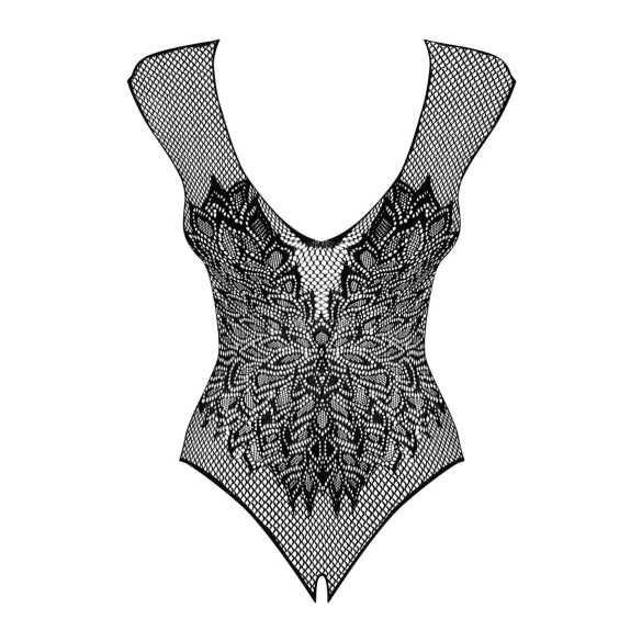 Obsessive B112 – Angel Wing Open-Back Fishnet Bodysuit (Black) - XL/XXL
