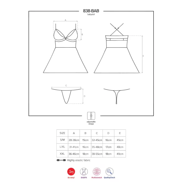 Obsessive 838-BAB-1 - Sheer Lace Babydoll Set (Black)