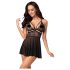 Obsessive 838-BAB-1 - Sheer Lace Babydoll Set (Black) - L/XL